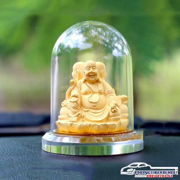 Tượng Phật Di Lặc 3 mặt mạ vàng rất thích hợp khi đặt trên bàn làm việc hoặc trên xe hơi